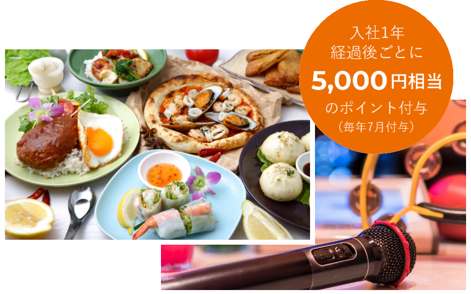 入社1年経過後ごとに5,000円相当のポイントプレゼント