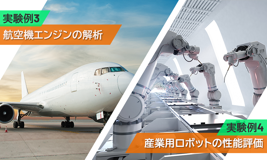 実験例 航空機エンジンの解析、産業用ロボットの性能評価のイメージ画像